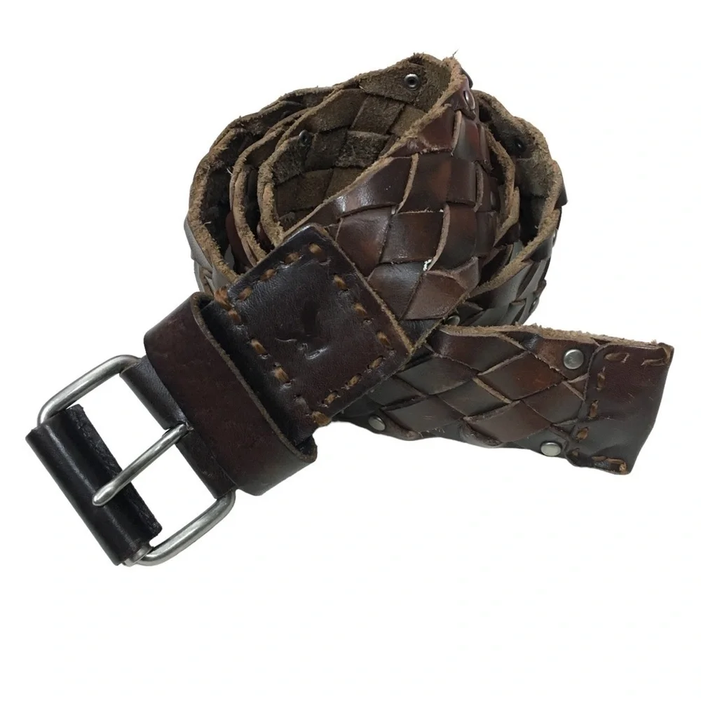 AMERICAN EAGLE Braided Leather Belt Stud Details Western Equestrian Rodeo S/M